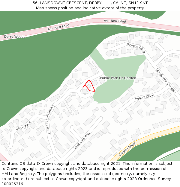 56, LANSDOWNE CRESCENT, DERRY HILL, CALNE, SN11 9NT: Location map and indicative extent of plot