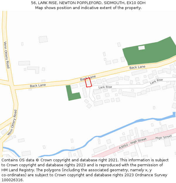 56, LARK RISE, NEWTON POPPLEFORD, SIDMOUTH, EX10 0DH: Location map and indicative extent of plot