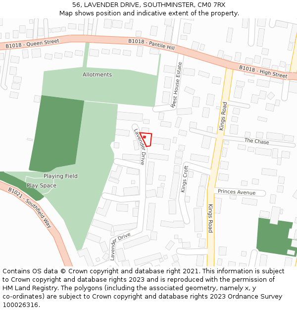 56, LAVENDER DRIVE, SOUTHMINSTER, CM0 7RX: Location map and indicative extent of plot