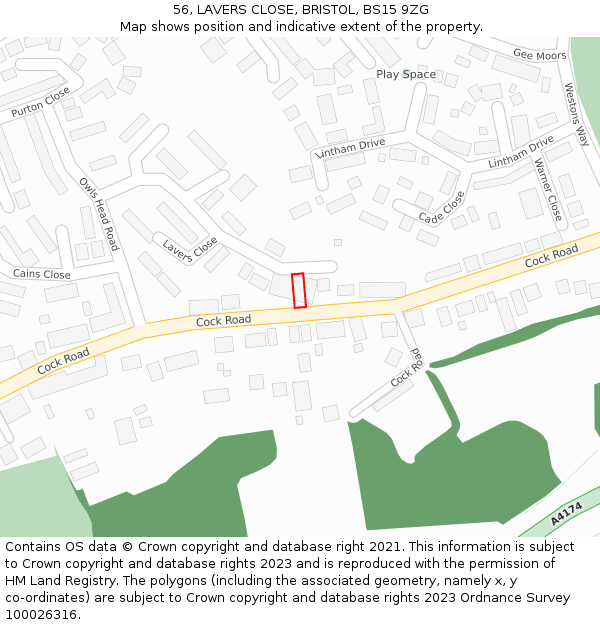 56, LAVERS CLOSE, BRISTOL, BS15 9ZG: Location map and indicative extent of plot