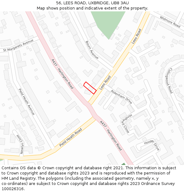 56, LEES ROAD, UXBRIDGE, UB8 3AU: Location map and indicative extent of plot