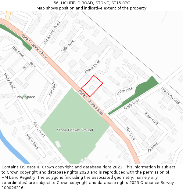 56, LICHFIELD ROAD, STONE, ST15 8PG: Location map and indicative extent of plot