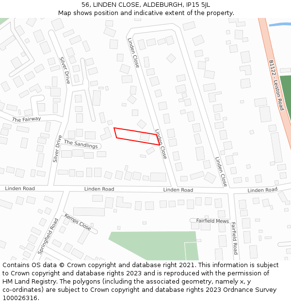 56, LINDEN CLOSE, ALDEBURGH, IP15 5JL: Location map and indicative extent of plot
