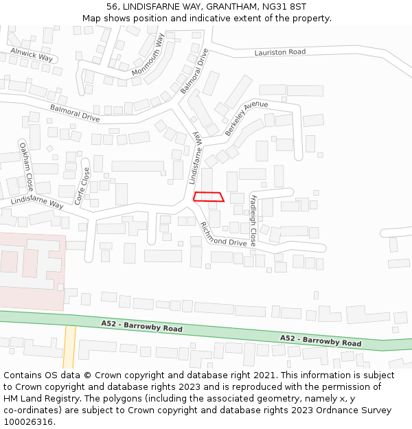 56, LINDISFARNE WAY, GRANTHAM, NG31 8ST: Location map and indicative extent of plot