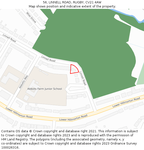 56, LINNELL ROAD, RUGBY, CV21 4AW: Location map and indicative extent of plot