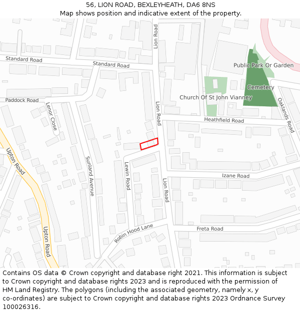 56, LION ROAD, BEXLEYHEATH, DA6 8NS: Location map and indicative extent of plot