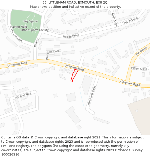 56, LITTLEHAM ROAD, EXMOUTH, EX8 2QJ: Location map and indicative extent of plot