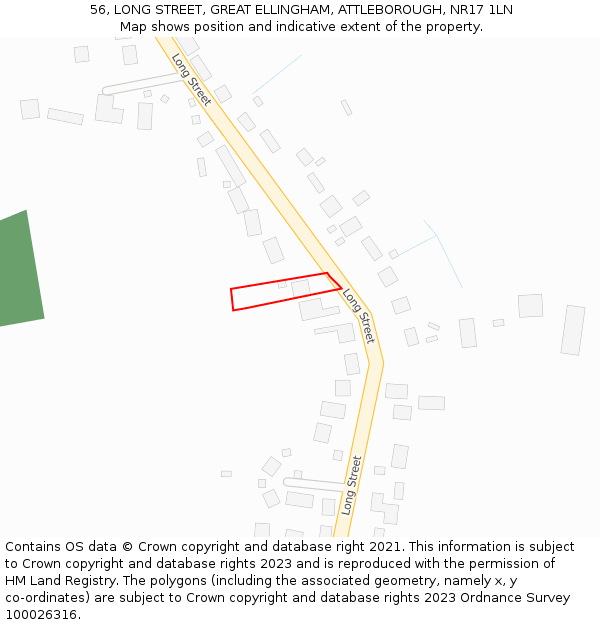 56, LONG STREET, GREAT ELLINGHAM, ATTLEBOROUGH, NR17 1LN: Location map and indicative extent of plot