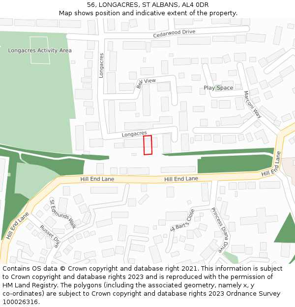56, LONGACRES, ST ALBANS, AL4 0DR: Location map and indicative extent of plot