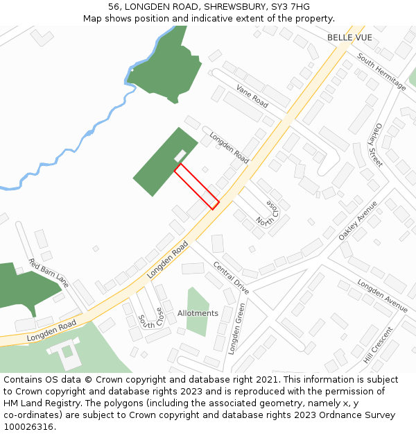 56, LONGDEN ROAD, SHREWSBURY, SY3 7HG: Location map and indicative extent of plot
