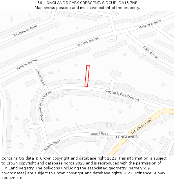 56, LONGLANDS PARK CRESCENT, SIDCUP, DA15 7NE: Location map and indicative extent of plot
