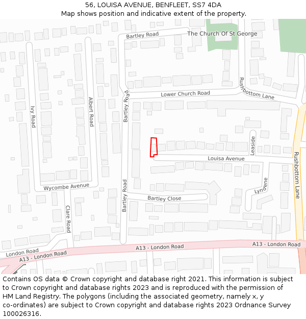 56, LOUISA AVENUE, BENFLEET, SS7 4DA: Location map and indicative extent of plot