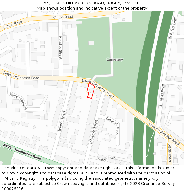 56, LOWER HILLMORTON ROAD, RUGBY, CV21 3TE: Location map and indicative extent of plot