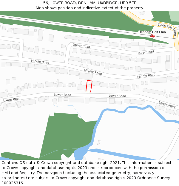 56, LOWER ROAD, DENHAM, UXBRIDGE, UB9 5EB: Location map and indicative extent of plot