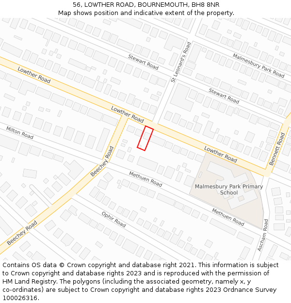 56, LOWTHER ROAD, BOURNEMOUTH, BH8 8NR: Location map and indicative extent of plot