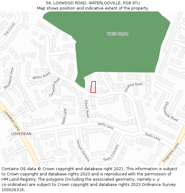 56, LOXWOOD ROAD, WATERLOOVILLE, PO8 9TU: Location map and indicative extent of plot