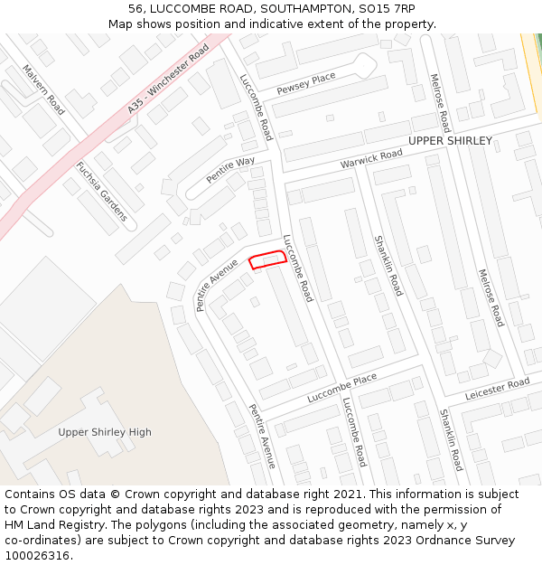 56, LUCCOMBE ROAD, SOUTHAMPTON, SO15 7RP: Location map and indicative extent of plot