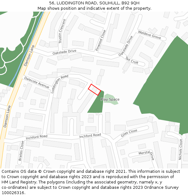 56, LUDDINGTON ROAD, SOLIHULL, B92 9QH: Location map and indicative extent of plot