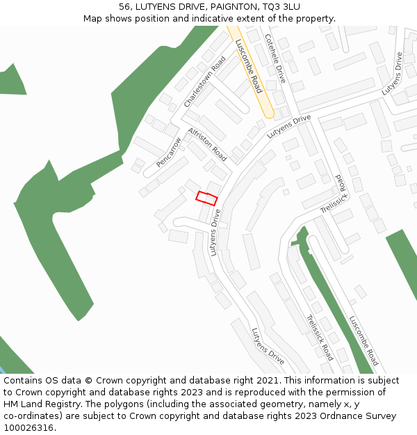 56, LUTYENS DRIVE, PAIGNTON, TQ3 3LU: Location map and indicative extent of plot