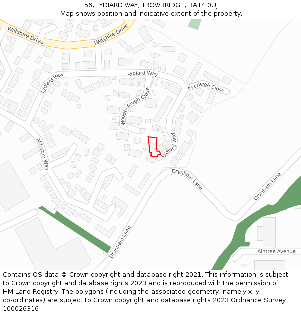 56, LYDIARD WAY, TROWBRIDGE, BA14 0UJ: Location map and indicative extent of plot