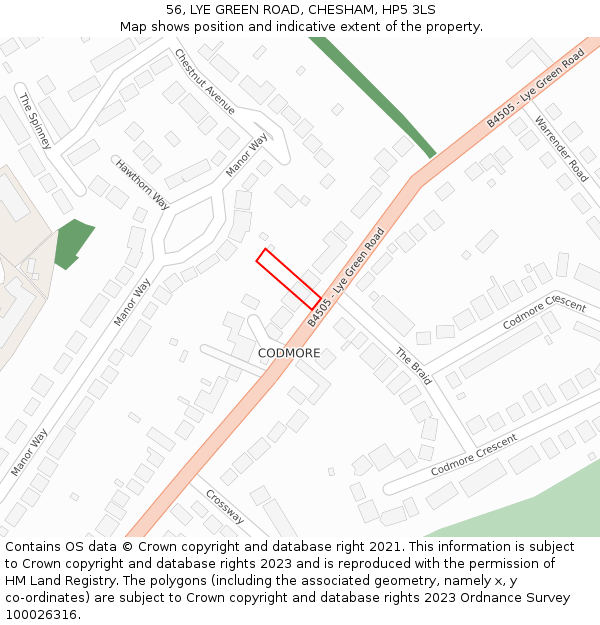 56, LYE GREEN ROAD, CHESHAM, HP5 3LS: Location map and indicative extent of plot