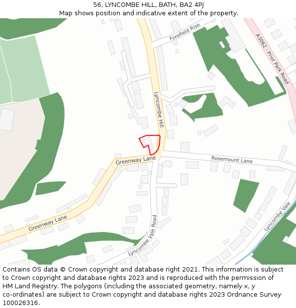 56, LYNCOMBE HILL, BATH, BA2 4PJ: Location map and indicative extent of plot
