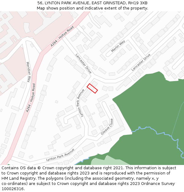 56, LYNTON PARK AVENUE, EAST GRINSTEAD, RH19 3XB: Location map and indicative extent of plot