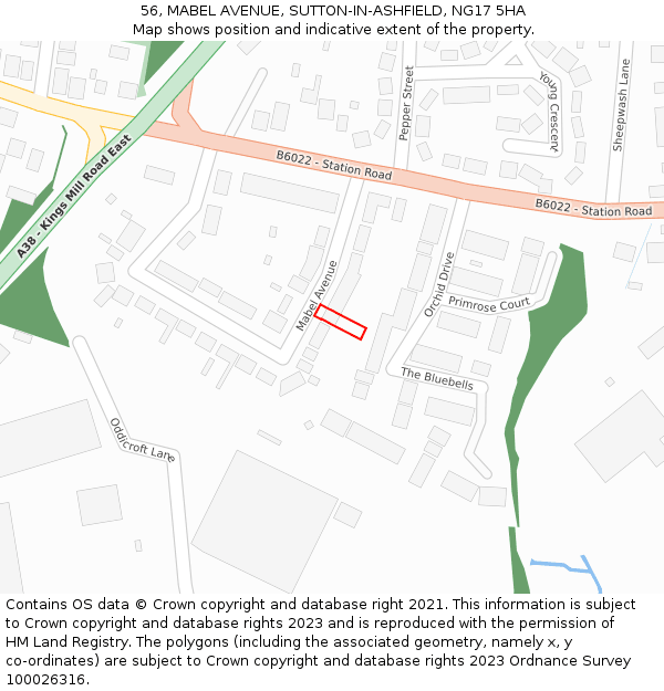 56, MABEL AVENUE, SUTTON-IN-ASHFIELD, NG17 5HA: Location map and indicative extent of plot