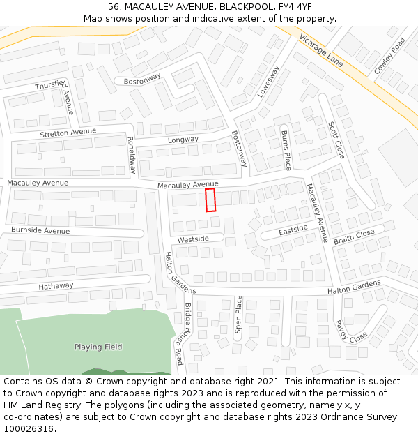 56, MACAULEY AVENUE, BLACKPOOL, FY4 4YF: Location map and indicative extent of plot