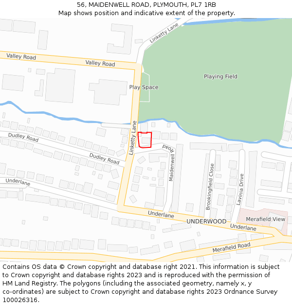 56, MAIDENWELL ROAD, PLYMOUTH, PL7 1RB: Location map and indicative extent of plot