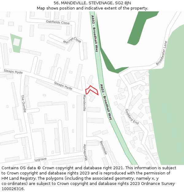 56, MANDEVILLE, STEVENAGE, SG2 8JN: Location map and indicative extent of plot