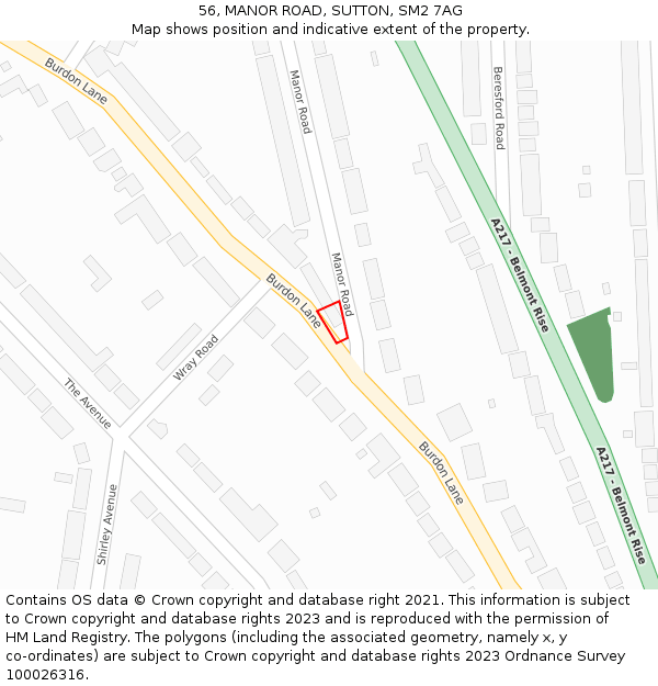 56, MANOR ROAD, SUTTON, SM2 7AG: Location map and indicative extent of plot