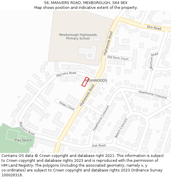 56, MANVERS ROAD, MEXBOROUGH, S64 9EX: Location map and indicative extent of plot