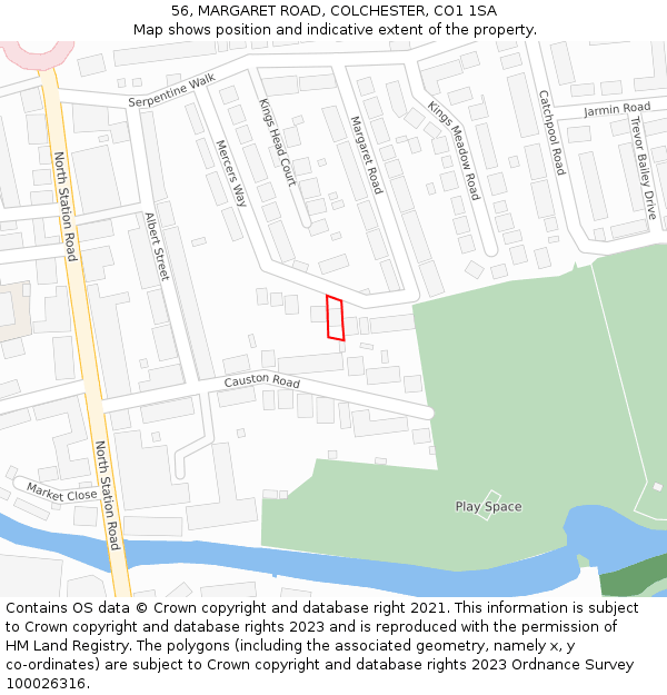 56, MARGARET ROAD, COLCHESTER, CO1 1SA: Location map and indicative extent of plot