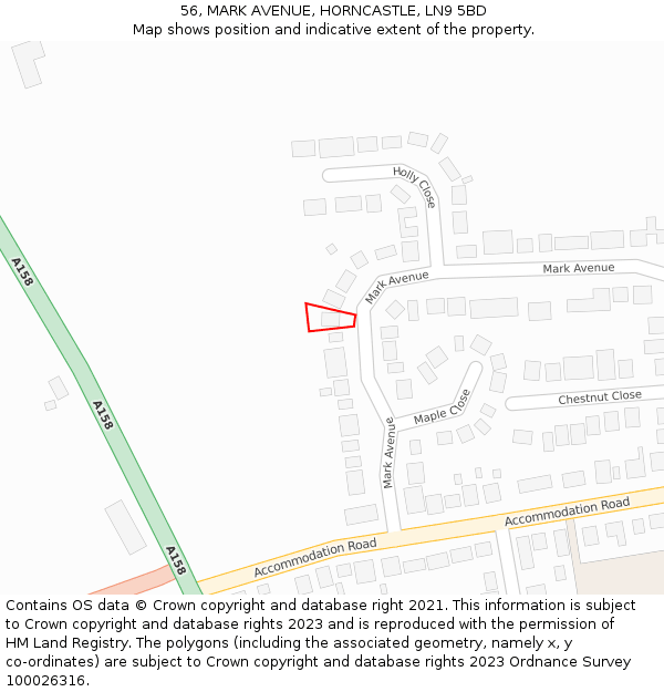 56, MARK AVENUE, HORNCASTLE, LN9 5BD: Location map and indicative extent of plot