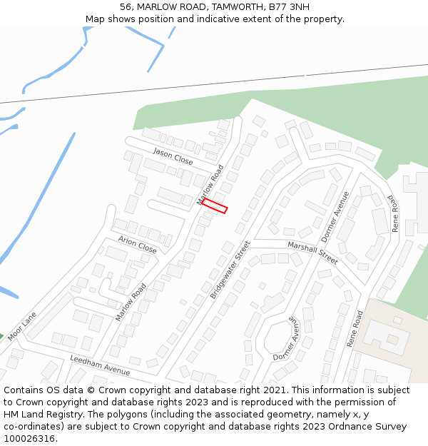 56, MARLOW ROAD, TAMWORTH, B77 3NH: Location map and indicative extent of plot