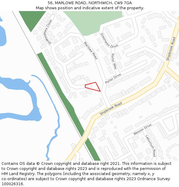 56, MARLOWE ROAD, NORTHWICH, CW9 7GA: Location map and indicative extent of plot