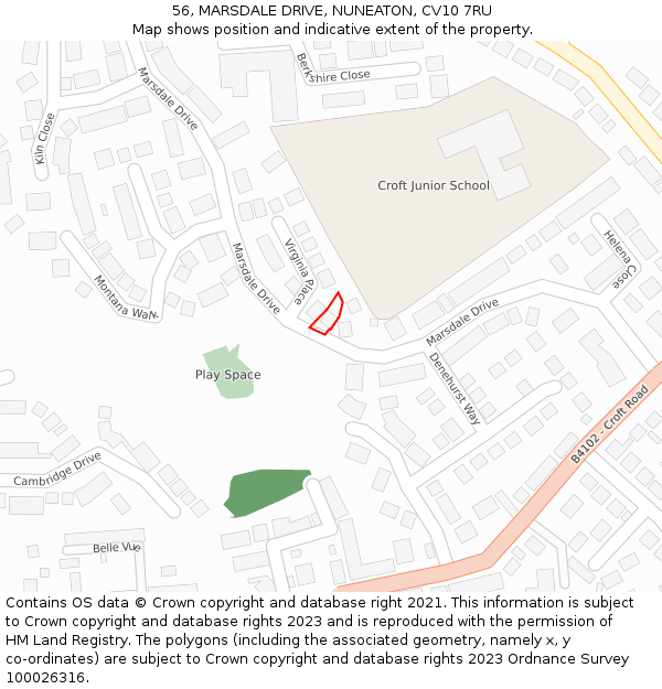 56, MARSDALE DRIVE, NUNEATON, CV10 7RU: Location map and indicative extent of plot