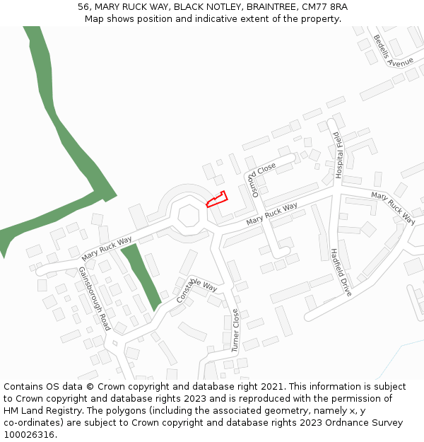 56, MARY RUCK WAY, BLACK NOTLEY, BRAINTREE, CM77 8RA: Location map and indicative extent of plot
