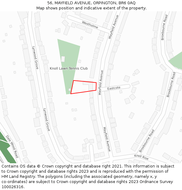 56, MAYFIELD AVENUE, ORPINGTON, BR6 0AQ: Location map and indicative extent of plot