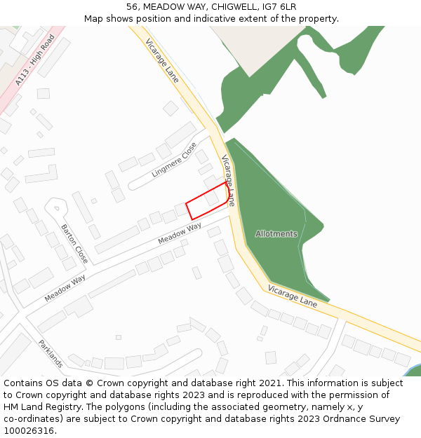 56, MEADOW WAY, CHIGWELL, IG7 6LR: Location map and indicative extent of plot
