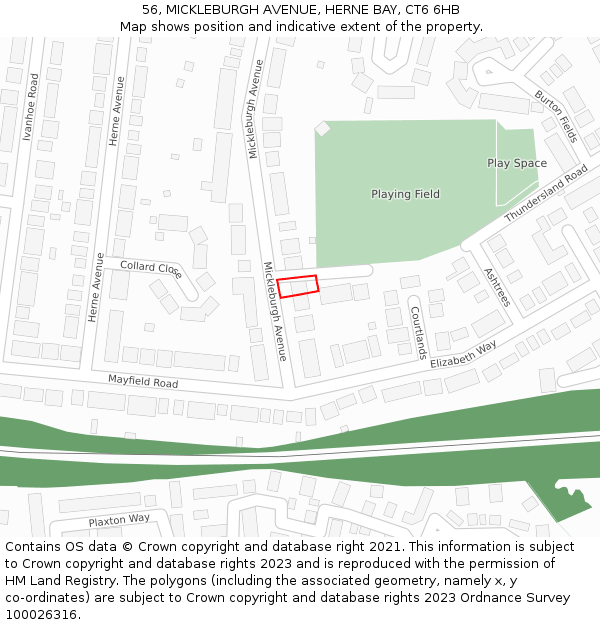 56, MICKLEBURGH AVENUE, HERNE BAY, CT6 6HB: Location map and indicative extent of plot