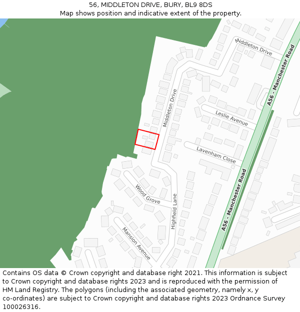 56, MIDDLETON DRIVE, BURY, BL9 8DS: Location map and indicative extent of plot
