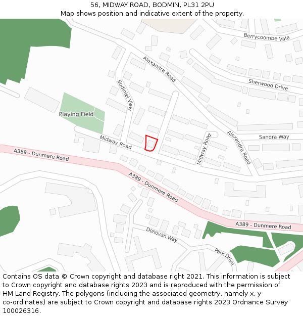 56, MIDWAY ROAD, BODMIN, PL31 2PU: Location map and indicative extent of plot