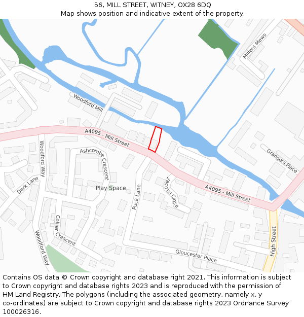 56, MILL STREET, WITNEY, OX28 6DQ: Location map and indicative extent of plot