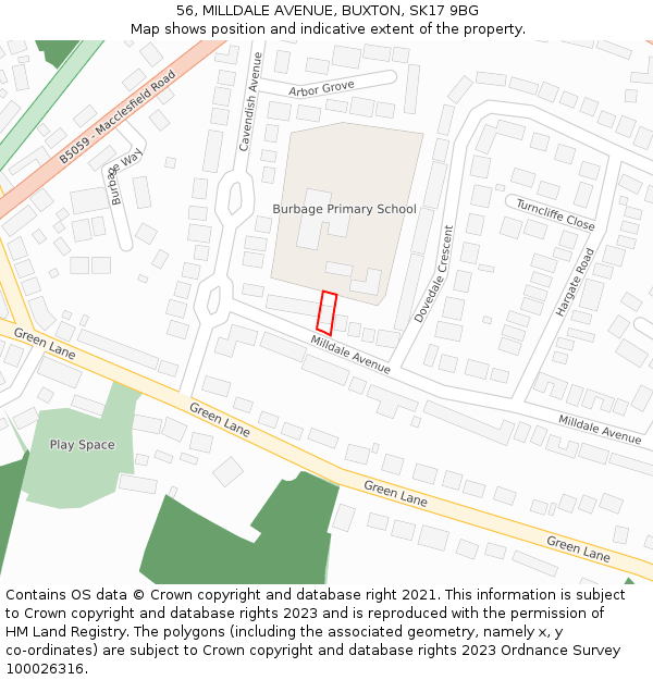 56, MILLDALE AVENUE, BUXTON, SK17 9BG: Location map and indicative extent of plot