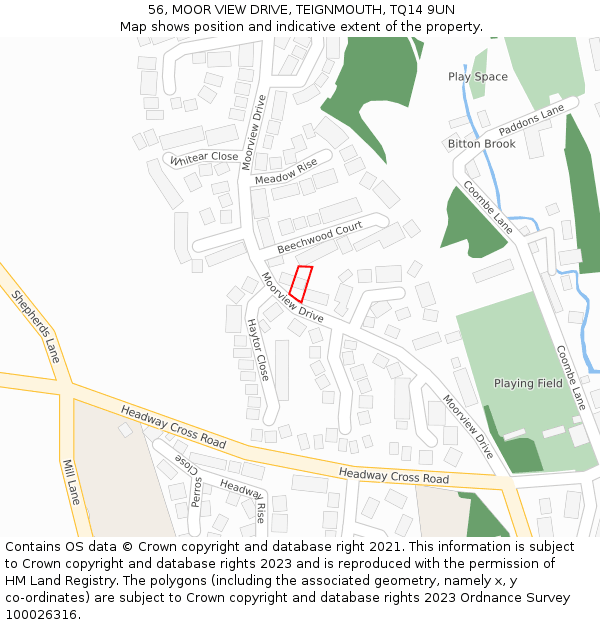 56, MOOR VIEW DRIVE, TEIGNMOUTH, TQ14 9UN: Location map and indicative extent of plot