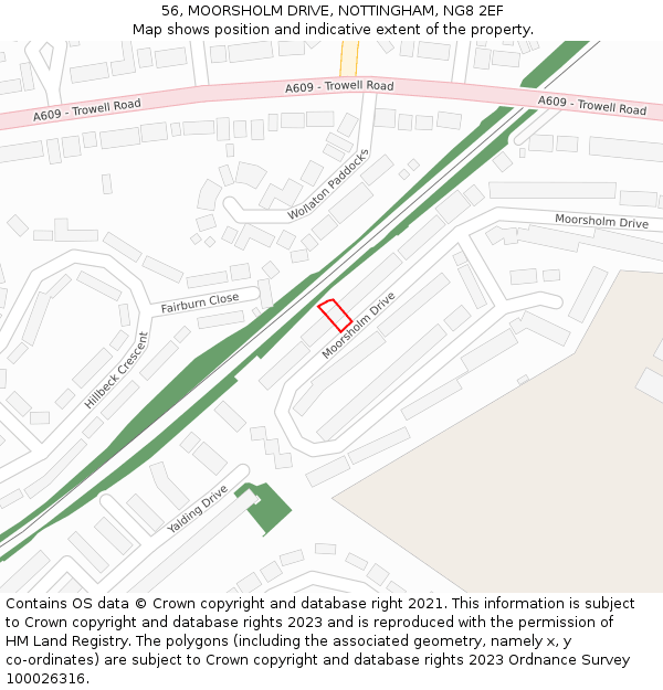 56, MOORSHOLM DRIVE, NOTTINGHAM, NG8 2EF: Location map and indicative extent of plot