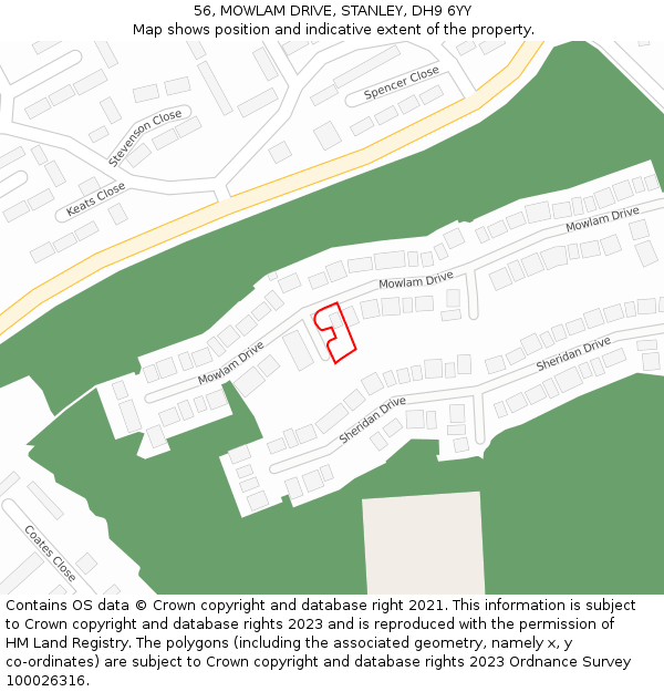 56, MOWLAM DRIVE, STANLEY, DH9 6YY: Location map and indicative extent of plot