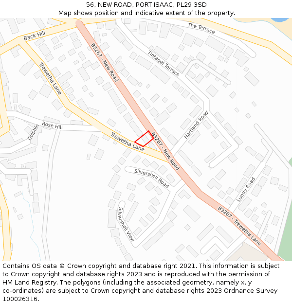56, NEW ROAD, PORT ISAAC, PL29 3SD: Location map and indicative extent of plot